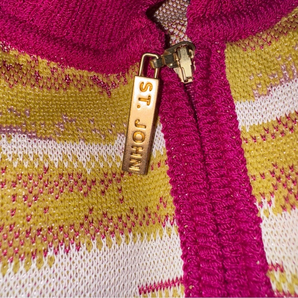 St John Santana Knit‎ Zip Jacket Pink Yellow Stripe Wool Blend Size S dopamine - Picture 6 of 7